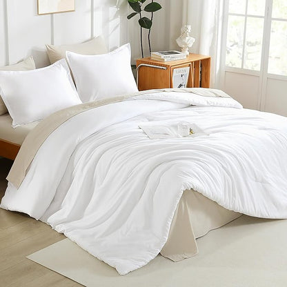 Litanika White Comforter Full Size Set, 3 Pieces Lightweight Solid Bedding Comforter Set, All Season Fluffy Bed Set
