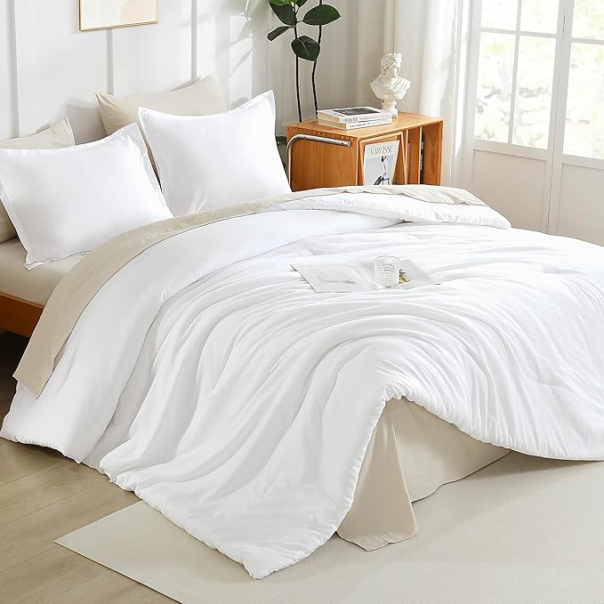 Litanika Twin XL Comforter Set White - 2 Pieces Extra Long Bed Set for College Dorm, All Season Bedding Set for Girls and Boys