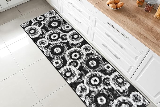 Custom Length Cut to Size Modern Farmhouse Carpet Runner Rug for Hallways, Non Slip Rubber Backed, 31 inch Wide X Customized Length, Geo Black, 31 inch X 21 feet