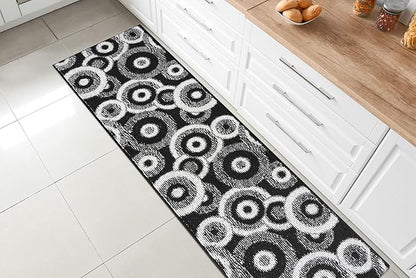Custom Length Cut to Size Modern Farmhouse Carpet Runner Rug for Hallways, Non Slip Rubber Backed, 31 inch Wide X Customized Length, Geo Black, 31 inch X 9 feet