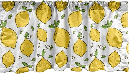 Ambesonne Lemons Window Valance, Continuous Citrus Fruits Leaves Refreshing Cartoon Pattern, Curtain Valance for Kitchen Bedroom Decor with Rod Pocket, 42" x 18", Lime Green Earth Yellow
