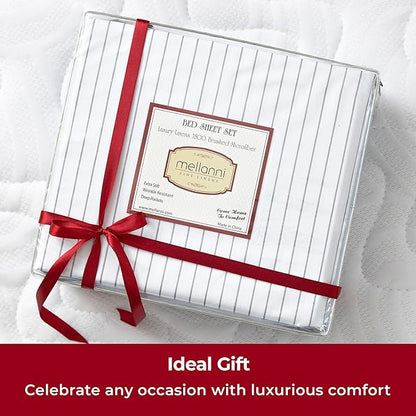 Mellanni California King Sheets Set - 4 PC Iconic Collection Bedding - Hotel Luxury, Extra Soft, Cooling Bed Sheets - Wrinkle, Fade, Stain Resistant (Cal King, Pin Stripe Gray)