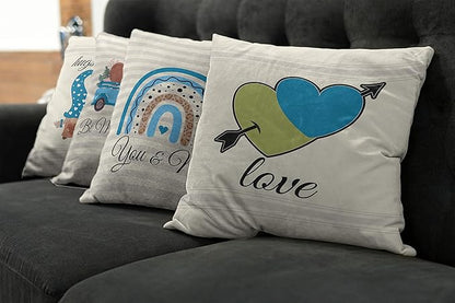 Ambesonne Romantic Throw Pillow Cushion Case Pack of 4, Love Hearts Arrow You and Me Be My Valentine Hugs Kisses Lettering, Modern Accent Double-Sided Digital Printing, 20", Ivory Blue and Olive Green