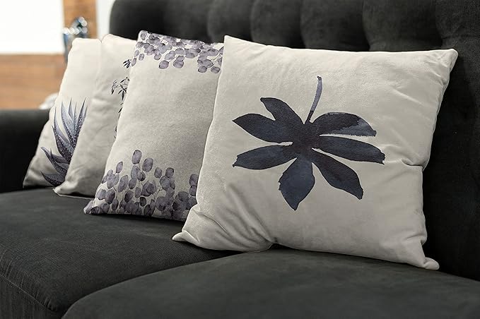 Ambesonne Botanical Throw Pillow Cushion Case Pack of 4, Minimalist Watercolor Painting Leaves Agave Branches Plant in a Pot, Modern Accent Double-Sided Digital Printing, 18", Purpleblue and Dimgray