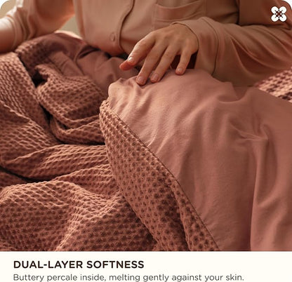 Bedsure Cotton Duvet Cover King - 100% Cotton Waffle Weave Burnt Orange Duvet Cover King Size, GentleSoft™ and Breathable Bedding Set for All Season, 3 Pieces, 104"x90"