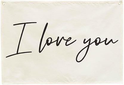 I love You Rectangular Canvas Banner-Boho Flag Wall Decor for Boy Girl Kids Friends,Nursery Babyroom Above Crib Bedroom Living Room Office-Baby Growth Stuff-Baby Shower Birthday Christmas Gift