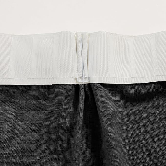 Black Curtains Semi Sheer 102 Inch Long, Linen Textured Light Filtering Drapes for Living Room, Dark Moody Modern Farmhouse Window Decor, Floor to Ceiling Pinch Pleat Curtain with Hooks