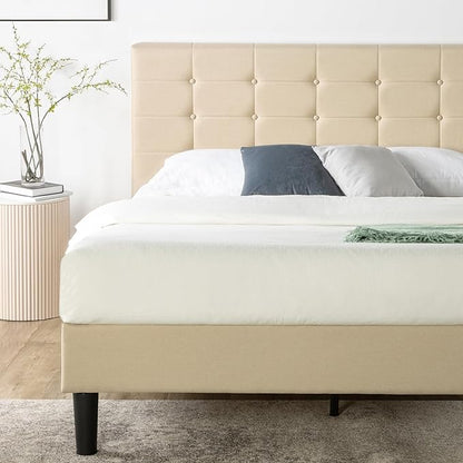ZINUS Ibidun Upholstered Platform Bed Frame, Mattress Foundation, Wood Slat Support, No Box Spring Needed, Easy Assembly, Full, Beige