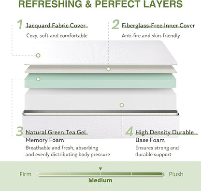 EGOHOME King Size Memory Foam Mattress, 12 Inch Bed Mattress in a Box with Cooling Green Tea Gel, Relieve Pressure with Medium Support, CertiPUR-US Certified, 80''L x 76''W, White