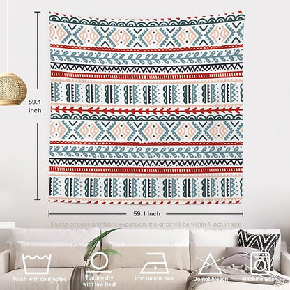 Batmerry Beige Abstract Stripe Tapestry, Wall Art Hanging Decoration Polyester Fiber White Ruffled Around for Dorm Room Bedroom Living Room, 59.1x59.1 inches
