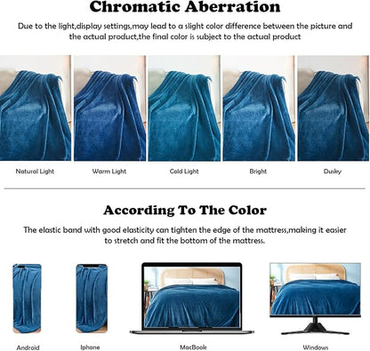 NEWCOSPLAY Super Soft King Blanket Navy Blue Premium Silky Flannel Fleece Leaves Pattern Lightweight Bed Blanket All Season Use (Navy Blue, King(90"x110"))
