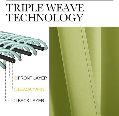 NICETOWN Fresh Green Blackout Curtains 68 inches Length for Laundry Room, 2 Panels, 42" Wide, Thermal Insulated Decoration Drapes for Office Window