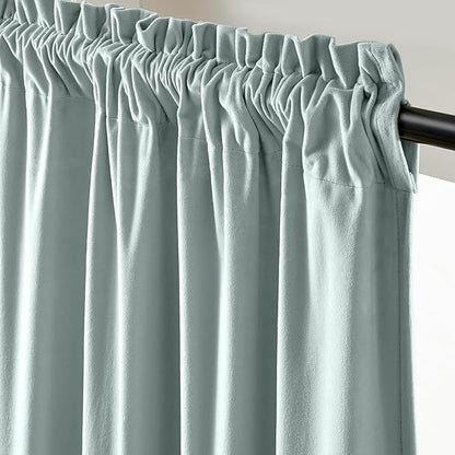 Lazzzy Velvet Blackout Curtains Thermal Insulated Room Window Drapes Super Soft Luxury Curtains for Living Room Bedroom Rod Pocket 2 Panels, Misty Blue, 52" W x 120" L