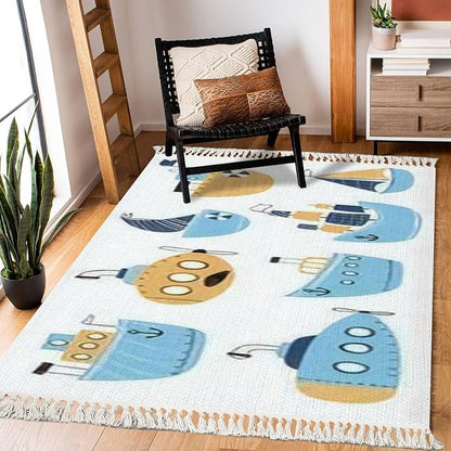 Boho Rug Baby Boats Submarine Boat Sketch Sea Childrens Scandinavian Chic Area Rug Washable Hallway Runner Rug Mat Pad Minimalist Nursery Decor for Living Room Bedroom Playroom Classroom