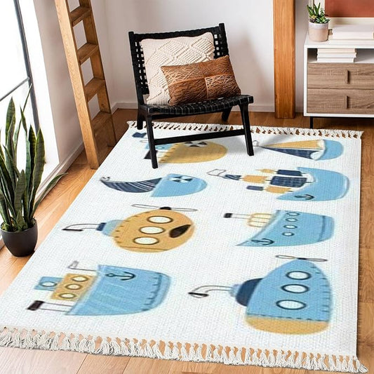Boho Rug Baby Boats Submarine Boat Sketch Sea Childrens Scandinavian Chic Area Rug Washable Hallway Runner Rug Mat Pad Minimalist Nursery Decor for Living Room Bedroom Playroom Classroom
