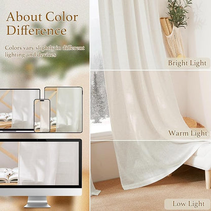 RYB HOME Semi Sheer Curtains - Flax Linen Blend Soft Short Sheer Curtains for Closet, Privacy Protection Light Filtering for Teen Girls&Boys Kids Bedroom Decor, 52/''W x 45/''L, 2 Pcs, Linen