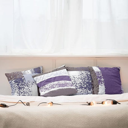Ambesonne Grunge Throw Pillow Cushion Case Pack of 4, Abstract Design Simplistic Minimal Stripes Brushstrokes Contemporary, Modern Accent Double-Sided Digital Printing, 24", Purpleblue and Lavender
