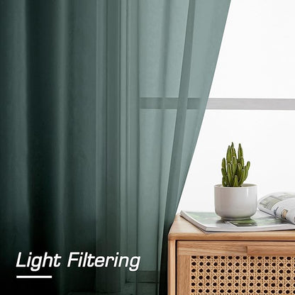 OWENIE Green Sheer Curtain 96 Inches Long 2 Panels Set for Christmas Decoration, Light Filtering Clear Sheer Curtain 95 for Bedroom/Living Room, 2Pcs, Each 42" W x 96" L