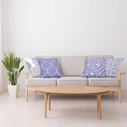 Ambesonne Vintage Throw Pillow Cushion Case Pack of 4, Monochrome Design Grid Trellis Quatrefoil Mesh and Dahlia Flowers Modern Print, Modern Accent Double-Sided Digital Printing, 18", Lavender White