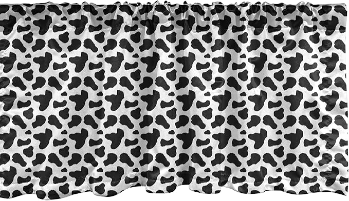 Ambesonne Cow Print Window Valance, Animal Hide Pattern Spots Farm Life Cattle Camouflage Animal Skin, Curtain Valance for Kitchen Bedroom Decor with Rod Pocket, 42" x 18", Charcoal Grey White
