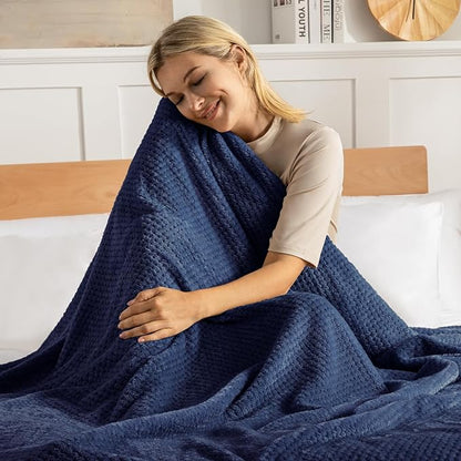 Exclusivo Mezcla Fleece Bed Blanket King Size, Super Soft and Warm Blankets for Couch, Sofa and Bed Waffle Textured, Cozy, Fuzzy and Lightweight (Navy Blue, 90x104 Inches)