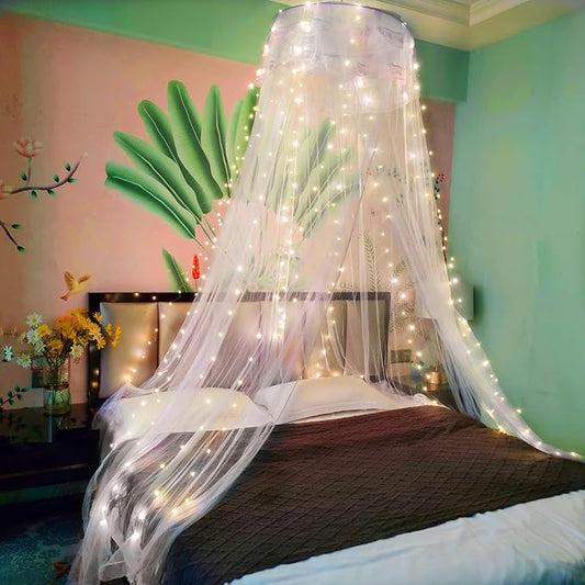 Eimilaly Lace Bed Canopy Mosquito Netting, Princess Bed Canopy for Girls Room Decor, White/Single Door