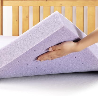 Mellow 3 Inch Ventilated Memory Foam Mattress Topper, Soothing Lavender Infusion, Queen