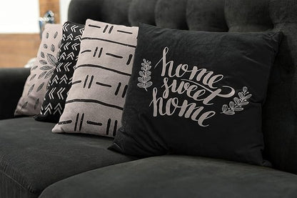Ambesonne Modern Throw Pillow Cushion Case Pack of 4, Scandinavian Minimal Ornaments Boho Feather Leaves and Home Phrase, Modern Accent Double-Sided Digital Printing, 16", Pale Tan and Charcoal Grey