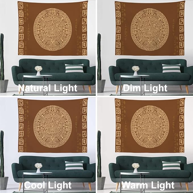 Batmerry Mayan American Aztec Tapestry, Ancient Aztec Calendar Picnic Mat Hippie Trippy Tapestry Wall Art Meditation Decor for Bedroom Living Room Dorm, 59.1 x 82.7 Inches, Latin