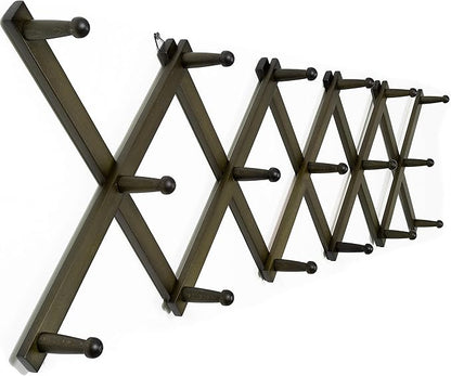 WEBI Accordion Wall Hanger,Expandable Wooden Hat Rack for Wall Mounted Coat Rack,Accordion Hat Hooks Holder for Baseball Caps,17 Peg,Dark Walnut