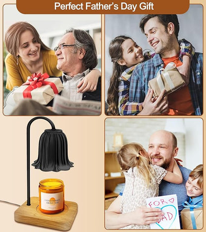 Candle Warmer Lamp, Dimmable Candle Warmer with 2 Bulbs, Birthday Gifts for Women Mom, Dad and Fathers, House Warming Gifts New Home Room Decor, 2H/4H/8H Timer Black Flower Candle Lamp Heater
