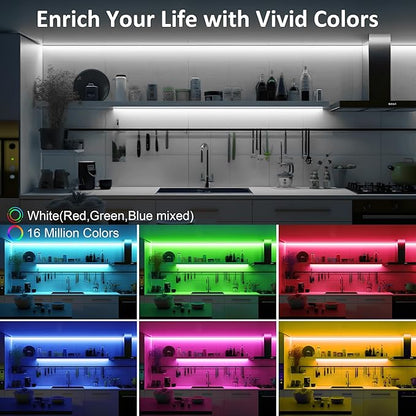 LAFULIT 10 PCS RGB Under Cabinet Lights Kit, App and Remote Control Led Strip Lights, Music Sync Color Changing Led Lights, Plug in Light for Cabinet, Counter, Shelf, Bookcase, 13ft
