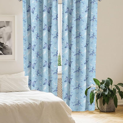 Ambesonne Butterfly Window Curtains, Pastel Color Dragonflies Floral Arrangement Swirls Curves Spring, Lightweight Decor 2-Panel Set with Rod Pocket, Pair of - 28" x 95", White Blue