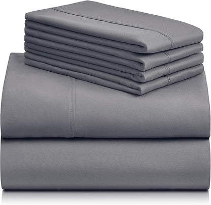 LuxClub 4 PC California King Size Sheet Set Bed Sheets Deep Pockets Wrinkle Free Cooling Sheets Machine Washable Hotel Bedding Silky Soft - Light Grey California King