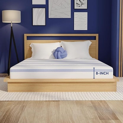 Vibe Gel Memory Foam Mattress, Fiberglass Free 8-Inch CertiPUR-US Certified Bed-in-a-Box, Full, White
