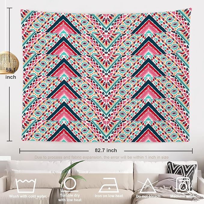 Batmerry Modern Stripe Geometric Tapestry, Boho Tribal ethnic Seamless striped Wall Art Hanging Decoration Polyester Fiber White Ruffled Around for Dorm Room Bedroom Living Room, 59.1x82.7 inches