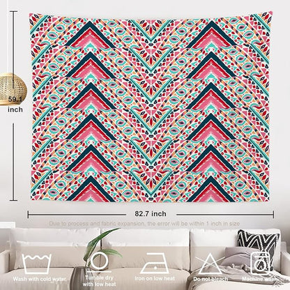 Batmerry Modern Stripe Geometric Tapestry, Boho Tribal ethnic Seamless striped Wall Art Hanging Decoration Polyester Fiber White Ruffled Around for Dorm Room Bedroom Living Room, 59.1x82.7 inches
