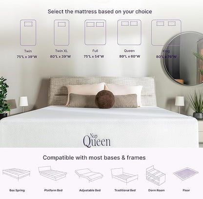 NapQueen Full Mattress, 6 Inch Charcoal Memory Foam Mattress, Full Bed Mattress in a Box, CertiPUR-US Certified, Medium Firm, Breathable Soft Fabric Cover, White