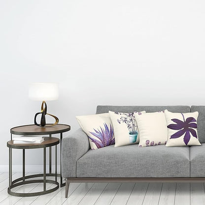 Ambesonne Botanical Throw Pillow Cushion Case Pack of 4, Minimalist Watercolor Painting Leaves Agave Branches Plant in a Pot, Modern Accent Double-Sided Digital Printing, 16", Quartz and Lavender