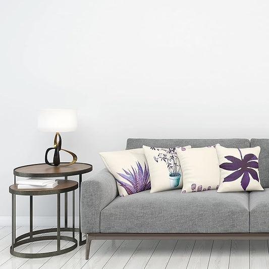 Ambesonne Botanical Throw Pillow Cushion Case Pack of 4, Minimalist Watercolor Painting Leaves Agave Branches Plant in a Pot, Modern Accent Double-Sided Digital Printing, 18", Quartz and Lavender