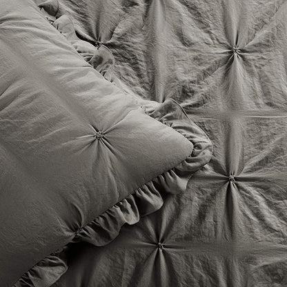Lush Decor Ravello Pintuck Ruffle Skirt Bedspread Set - Luxe 2 Piece Ruffled Bedding Set - Traditional Glam & Farmhouse Inspired Bedroom Decor - Twin, Dark Gray
