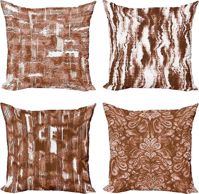 Ambesonne Vintage Throw Pillow Cushion Case Pack of 4, Abstract Grunge Effect Brushstrokes and Waving Striping Stains Paisley Drops, Modern Accent Double-Sided Digital Printing, 24", Redwood Pale Rust
