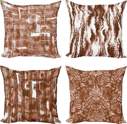 Ambesonne Vintage Throw Pillow Cushion Case Pack of 4, Abstract Grunge Effect Brushstrokes and Waving Striping Stains Paisley Drops, Modern Accent Double-Sided Digital Printing, 24", Redwood Pale Rust