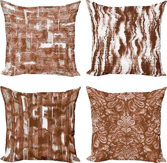 Ambesonne Vintage Throw Pillow Cushion Case Pack of 4, Abstract Grunge Effect Brushstrokes and Waving Striping Stains Paisley Drops, Modern Accent Double-Sided Digital Printing, 24", Redwood Pale Rust