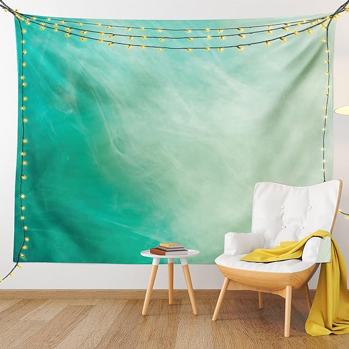 Lunarable Aqua Tapestry Twin Size, Watercolor Effect Wave Pattern Abstract Underwater Illustration Calming Artwork, Wall Hanging Bedspread Bed Cover Wall Decor, Twin Size, White Mint