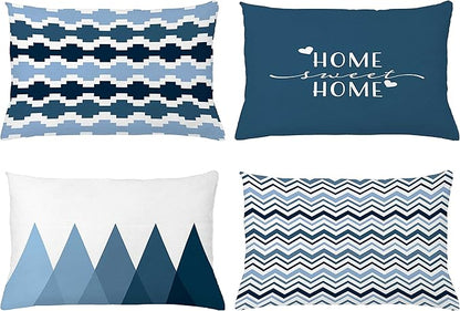 Ambesonne Modern Throw Pillow Cushion Case Pack of 4, Geometric Style Pattern of Triangles Zigzags Love Home Phrase Design, Modern Accent Double-Sided Printing, 20" x 12", Petrol Blue and White