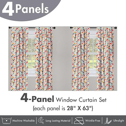 Ambesonne Geometric Window Curtains Pack of 2, Raindrops Doodle Style Creative Leaf Shaped Colorful Girls Theme, Lightweight Set with Rod Pocket, 4 Panels of - 28" x 63", Teal Coral
