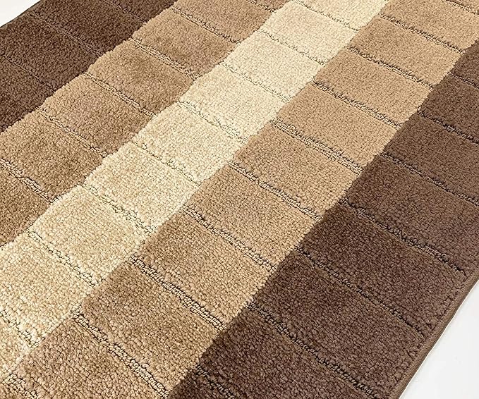 Custom Size Modern Geometric Pattern Carpet Runner Rug for Hallways, Slip Resistant Latex Rubber Backed, 31 inch Wide X Customized Length, Squares Brown, 31 inch X 31 feet