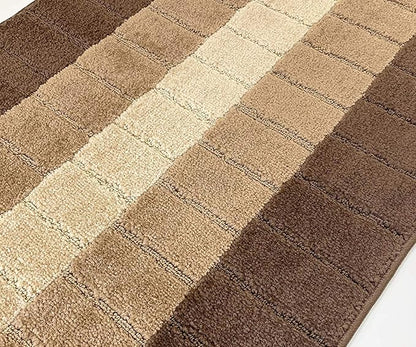 Custom Size Modern Geometric Pattern Carpet Runner Rug for Hallways, Slip Resistant Latex Rubber Backed, 31 inch Wide X Customized Length, Squares Brown, 31 inch X 17 feet
