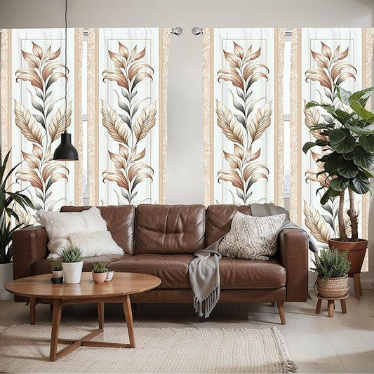 Ambesonne Vintage Window Curtains Pack of 2, Nostalgic and Botanical Concept Leaf Design with Antique Looking Motifs, Lightweight Set with Rod Pocket, 4 Panels of - 28" x 95", Ecru Pale Brown Green